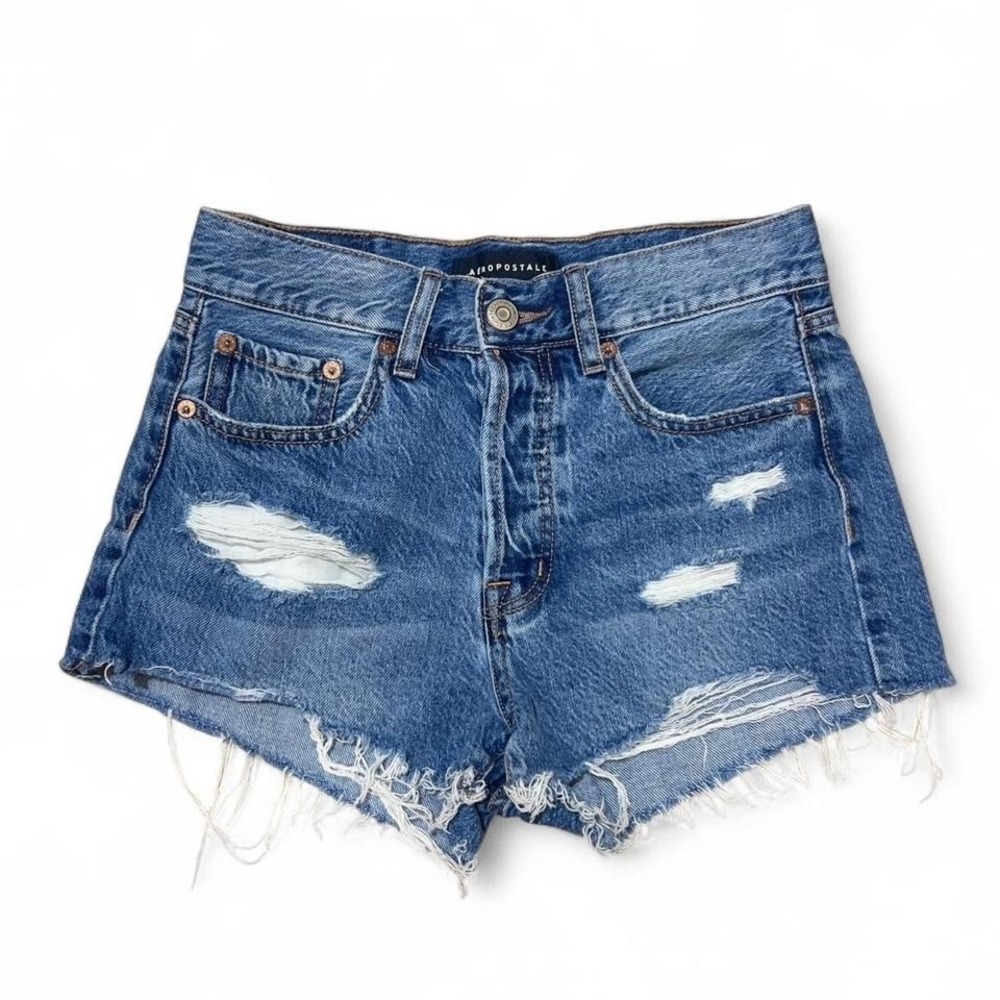 Aeropostale‎ Denim Shorts Size 00 Distressed High Rise Cut Off Jean Shorts